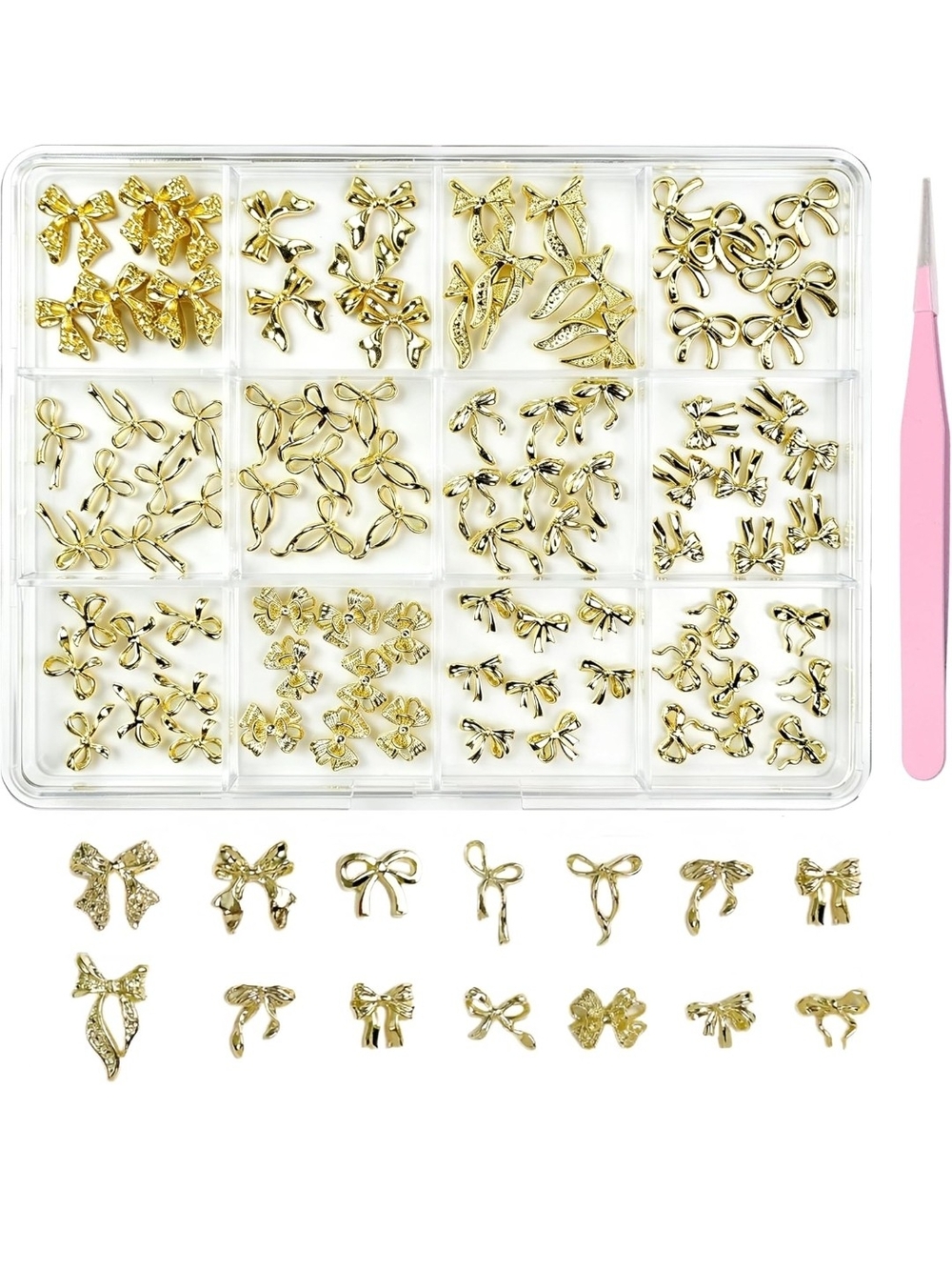 3D Gold Bow Nail Charms 3D Metal Bow 12 Designs Assorted Various Styles